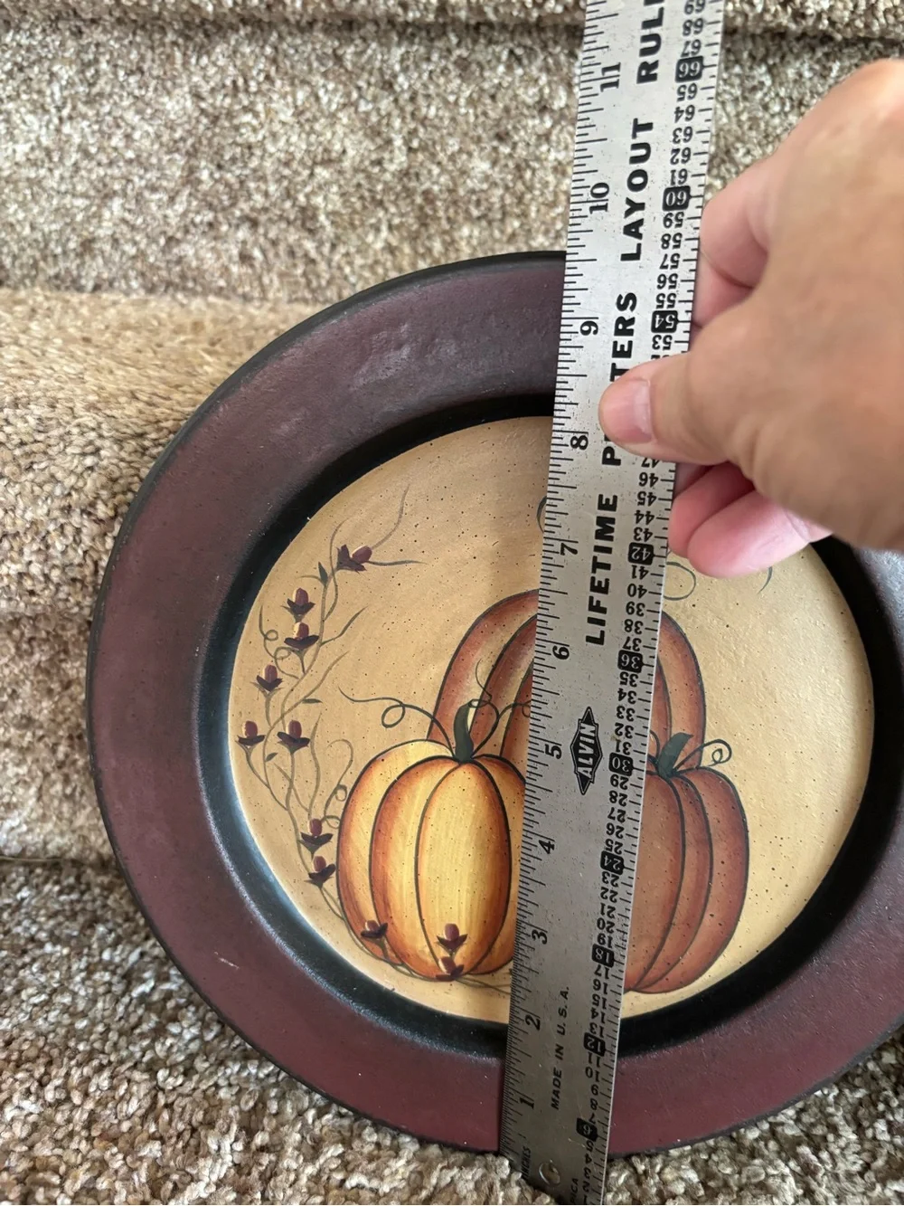 Hand-Painted Autumn Pumpkin Wall Plate and Decorative Gourd - Cream & Brown